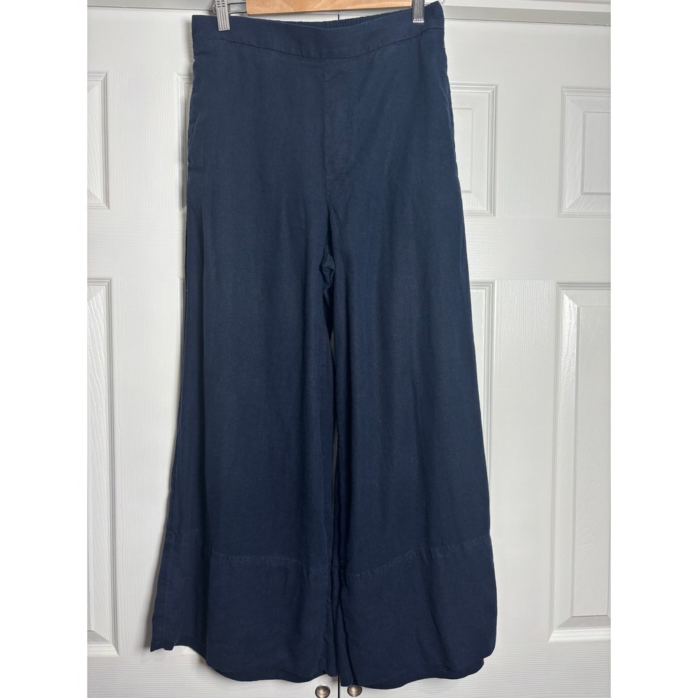 Banana Republic Navy Blue Linen Blend Wide Leg Cropped Pants Small Tall S T